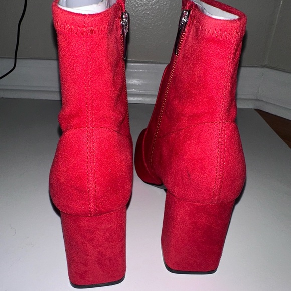 Marc Fisher Red Ankle Boots Sleek Minimalist Design NWOT - Picture 2 of 11